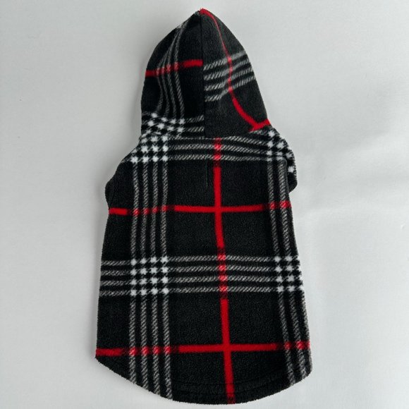 Black Plaid Fleece Super-Soft Pullover Puppy Dog Hoodie Extra Small - Picture 6 of 6